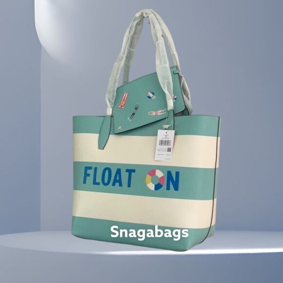 KATE SPADE NWT POOL FLOAT LARGE LEATHER OPEN TOP TOTE BAG BEACH SUMMER - Picture 4 of 12